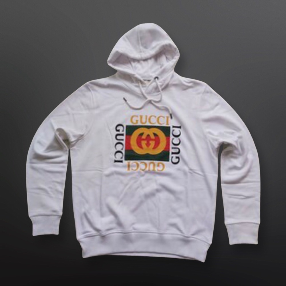 Retro Design White Cotton Hoodie,Size 2XL